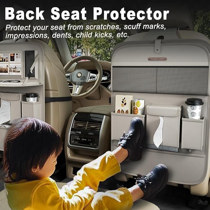 Car Seat Organizers,Multi-functional Back Seat Protectors, Storage Pouches, and Tray Holders (for Cars, Kids, Seat Back and Rear Seats) (Plain Gray, 2 Pcs)