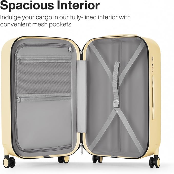 mixi 26 Inch Large Checked Luggage PC Hardshell Suitcases with Wheels for Travel Woman Men, Lark Yellow