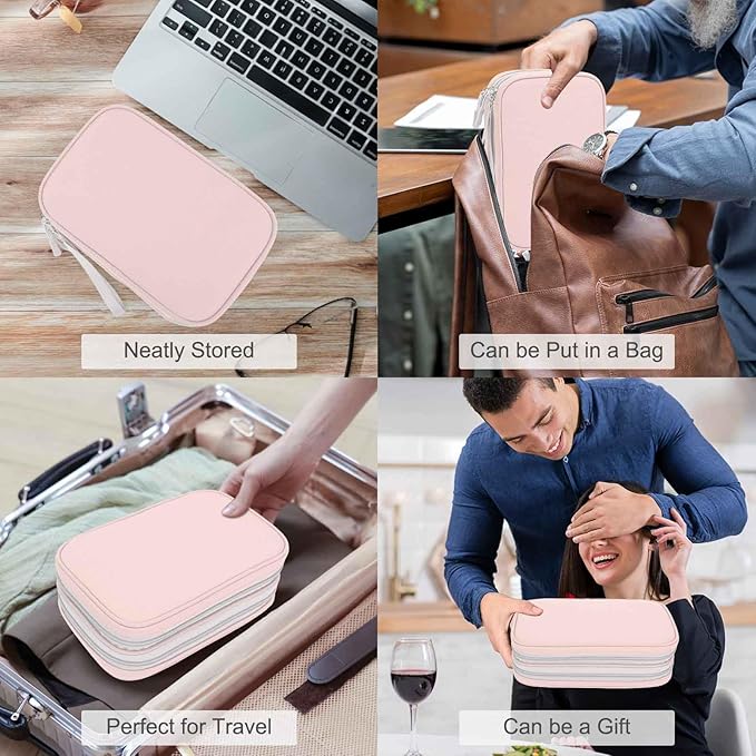FYY Electronic Organizer, Large Travel Cable Organizer Bag Pouch Electronic Accessories Carry Case Portable Waterproof Double Layers All-in-One Storage Bag for Cable, Cord, Charger, Phone, Light Pink