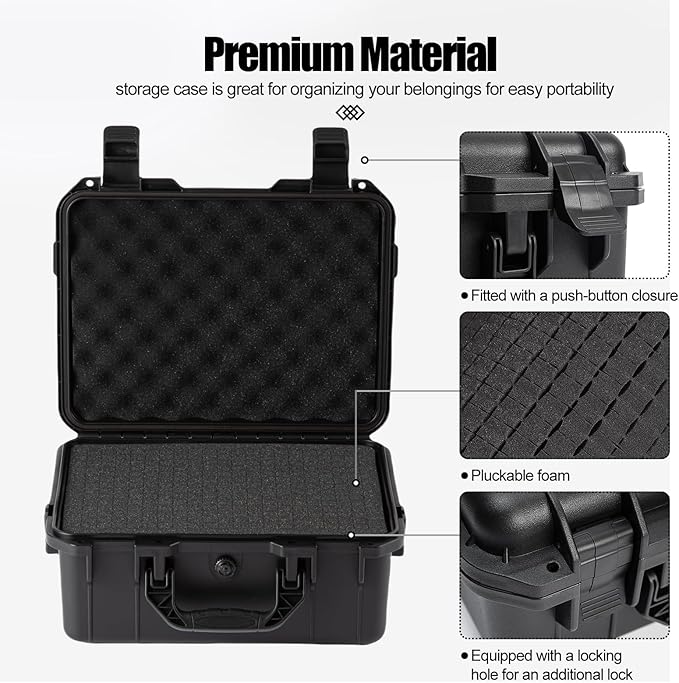 small Hard case Waterproof Hard Case with DIY Customizable Foam Insert Portable Protective Case with Knife for Camera Drones Equipments Tools Test Instruments 14.2''x11.4''x6.3''