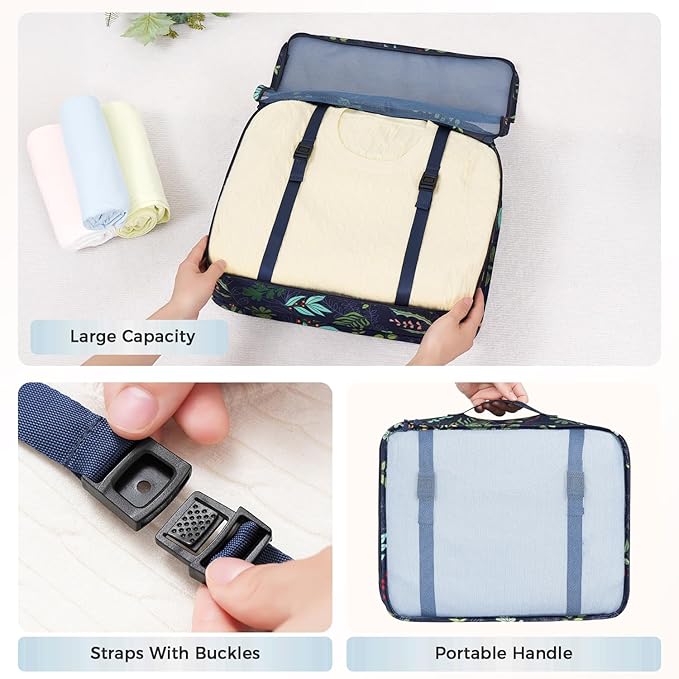 BAGAIL 8 Set Packing Cubes Luggage Packing Organizer Bags for Travel Accessories-Navy Leaf