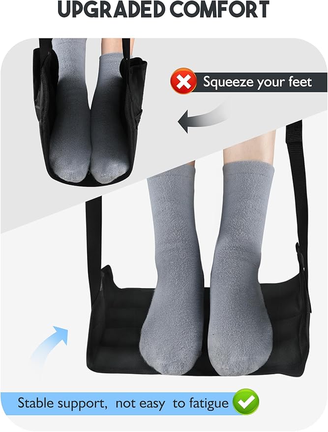 Airplane Foot Hammock, Upgraded Anti-Squeeze Foot Rest for Plane Travel - Relax Your Feet with Better Support, Thickened Foam, Portable Design, and More Comfortable Foot Sling