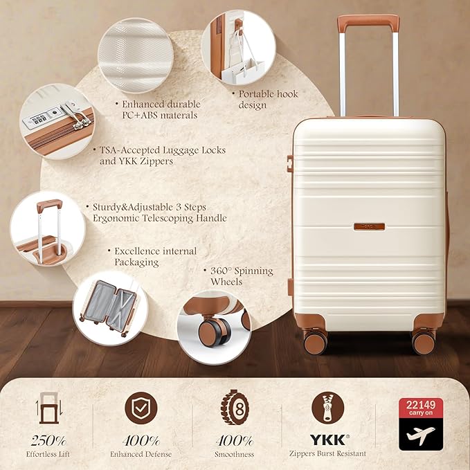Luggage Sets with spinner wheels, PC+ABS Hard Shell Travel Luggage,Lightweight Carry-on suitcases with TSA Lock,YKK Zippers (Navy, 5 piece sets(20/24/28/DB/TB))