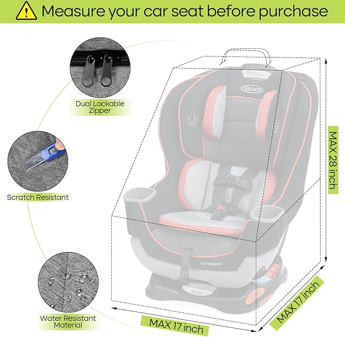 Padded Car Seat Travel Bag for Airplane, Heavy Duty Backpack for Air Travel, Water-Resistant Carrier with Shoulder Strap, Fits Most Car Seats (Grey)