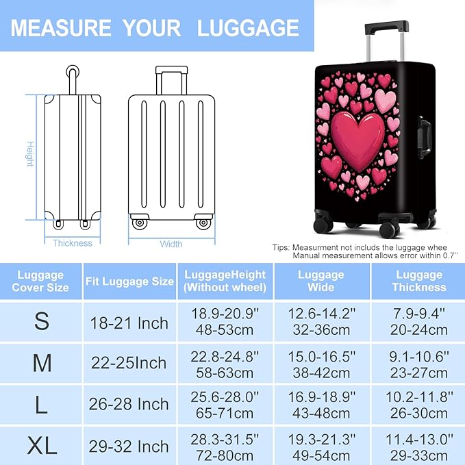 Luggage Cover Washable Suitcase Protector Anti-Scratch,Stretchable Fit for 20-34Inch Luggage Durable Travel Bag Cover with Zipper Closure (Heart, L(fits 28-30Inch suitcase))