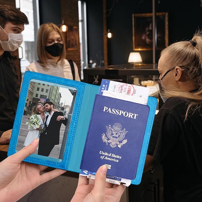Sky Blue & Red Passport Holder Wallet Cover Case for Family Women Men, Cruise Essentials Travel Must Haves Passport Book Protector