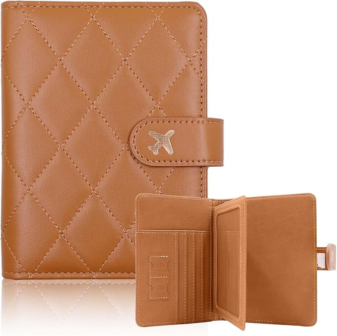Melsbrinna Rfid Passport Holder for Travel women/Men, Cute Passport Wallet Rfid Blocking Card Slots, Rfid Passport Cover/CaseTravel Wallet, Passport Book Holder (1, LG BROWN)