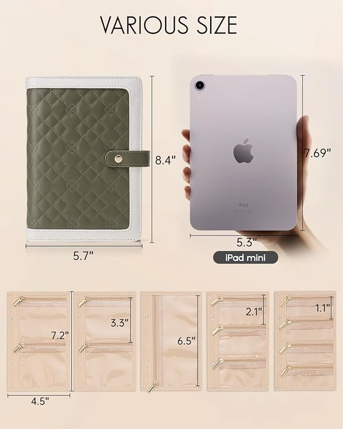 Vlando Travel Jewelry Organizer Case,Mom Gifts from Daughter,Jewelry Storage Book Ring Binder with Clear Zipper Velvet Jewelry Pouch Bag,Travel Essentials for Rings,Necklace,Earrings-Olive Green