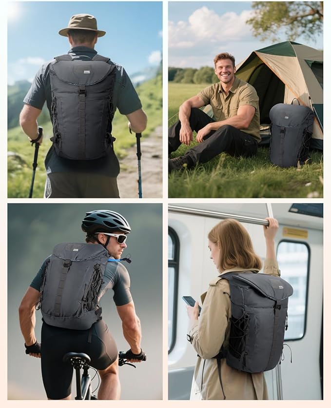 Blue Quartz Hiking Backpack 30L Lightweight Packable Backpack for Travel, Water Resistant Foldable Daypack for Women Men, Gray