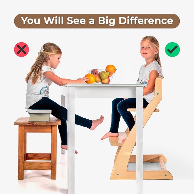 FORNEL Scandinavian Wooden High Chair | The Adjustable Grow-with-Me Chair, A Smart & Affordable Alternative to Stokke Tripp Trapp | Natural Wood Finish