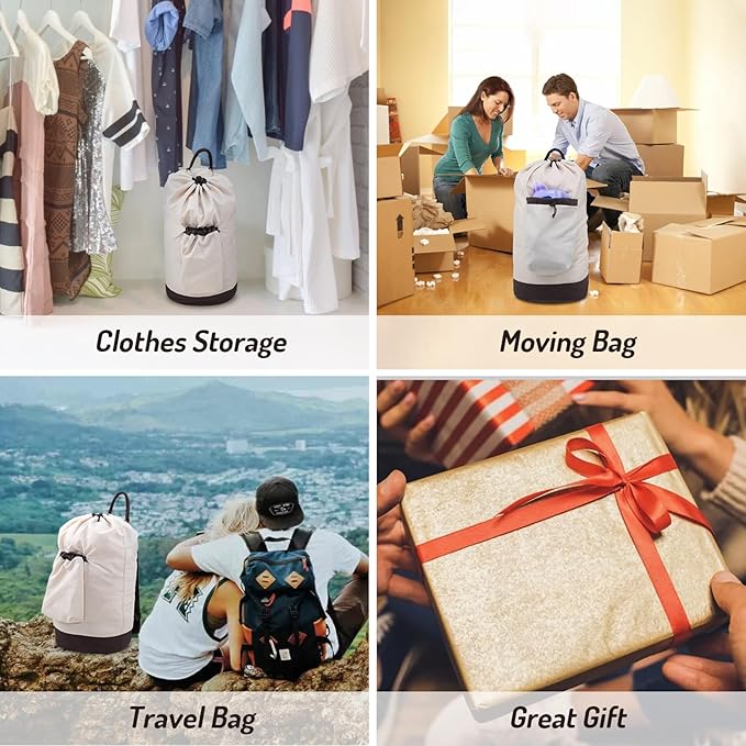 Laundry Bag Backpack with Shoulder Straps and Detergent Holder Clothes, Travel Laundry Backpack Bag Hamper for College Dorm Room (Khaki w Brown)