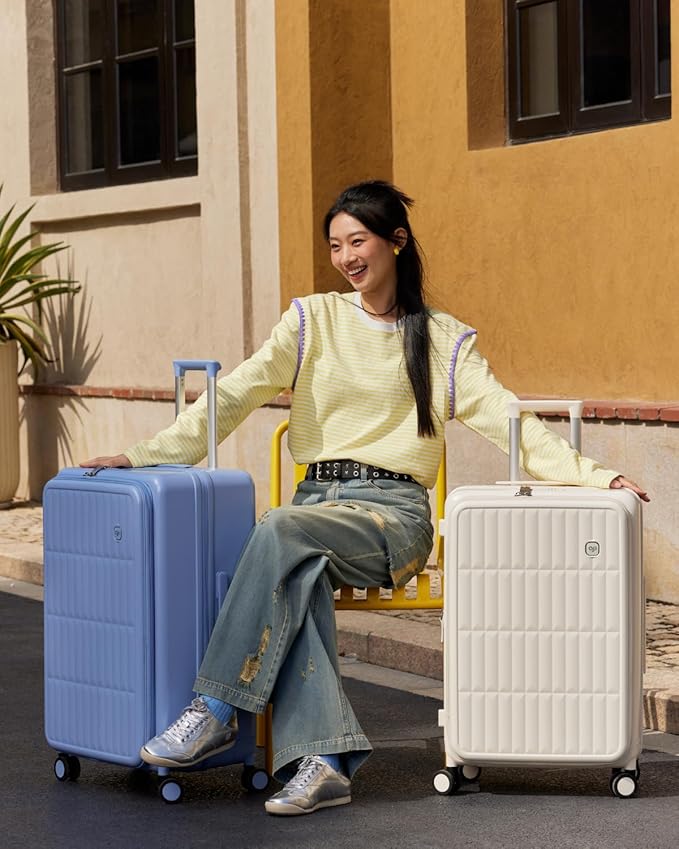 aji Expandable Top Open Luggage Sets 2 Piece with Spinner Wheel, 20/26 Inch Luggage with TSA Lock, Lightweight PC Hardside Travel Luggage Suitcases for Men Women, Coconut White
