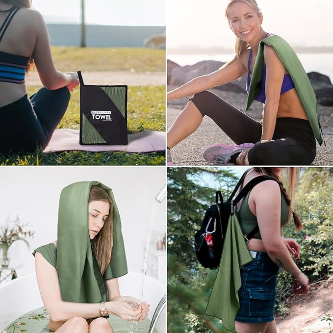 Microfiber Travel Towel, Soft Lightweight Quick Dry Towel, Super Absorbent Compact Travel & Sports & Beach Towels for Camping, Backpack, Gym, Swimming, Yoga, Hiking (L:24"×48" -Sage Green)