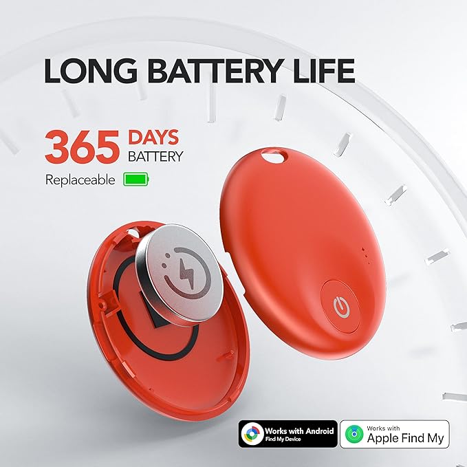 FindTag Duo - Dual System Tracker for iOS or Android, Bluetooth Tracking Tag/Key Finder/Luggage Tracker/Item Locator, Compatible with iOS Find My or Google Find Hub App (Red)