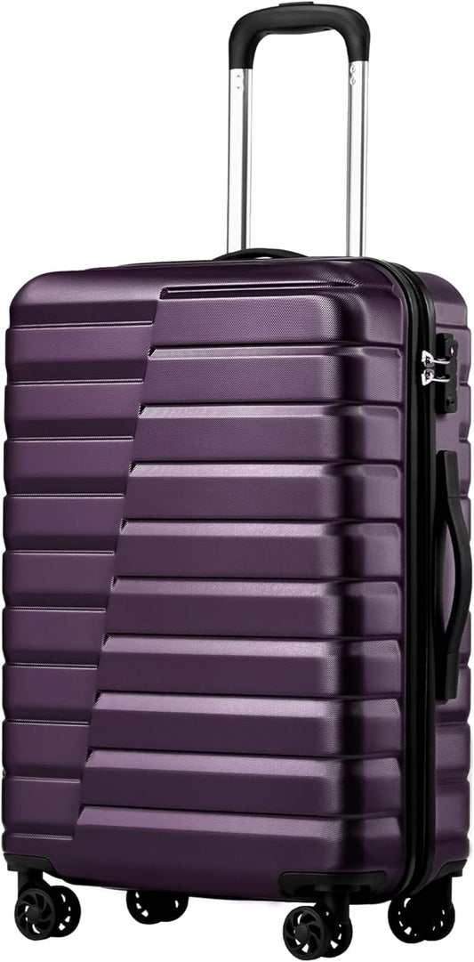 Coolife Medium Luggage Hardside Carry On with Spinner Wheels TSA Lock Telescopic Handle 24inch-Purple