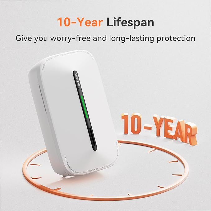 Jemay Plug in Carbon Monoxide Detector,10 Year Battery CO Alarm Detectors with Test-Button & Breathing Light, Portable AC Power CO Monitor Detectors for Home/Hotel, Just Plug & Play, 1 Pack
