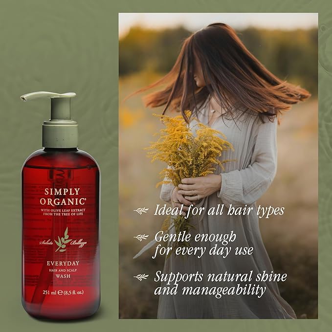 Hair & Scalp Wash Shampoo Made in Italy, All Natural Cruelty Free Hair Care for Women & Men with Organic Sage, Lime, Wildflowers & Olive Leaf Extract, 251ml/8.5floz, EVERYDAY