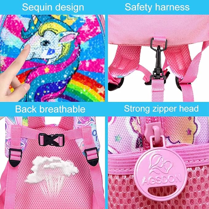 gxtvo Toddler Backpack Leash, 9.5" Kids Safety Leashes Bookbag for Children Boys Girls - Unicorn/Butterfly/Mermaid/Dinosaur