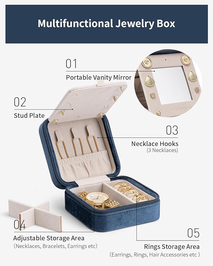 Vlando Jewelry Box for Aunt Gifts from Niece Nephew, Birthday Gifts for Aunt Auntie, Unique Gifts for Aunt Auntie Travel Jewelry Case, Auntie Gifts for Wedding Anniversary - Letter F, Dark Blue