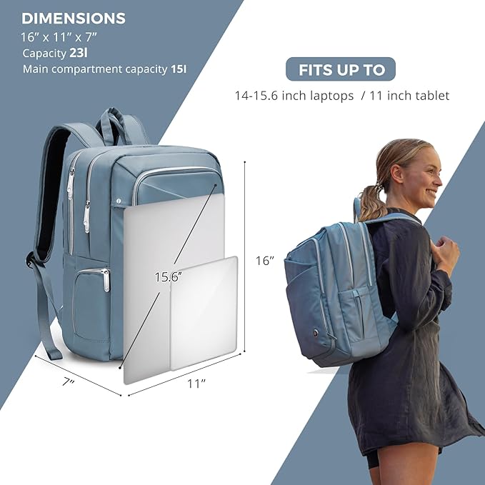 Swissdigital Design Women's Backpack for Work/Travel/Leisure with USB Charging Port, Water Bottle Holder, Separate Sunglass Pocket - Fits 15.6 inch Laptop,Blue | KATY ROSE