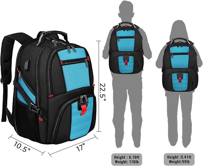 YOREPEK 18.4 Laptop Backpack, Large Backpacks with USB Charger Port, TSA Friendly Flight Approved Weekend Carry on Backpack with Luggage Strap for Men and Women, Blue