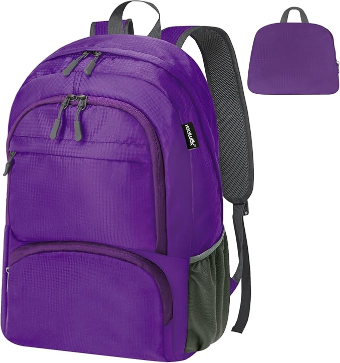 HOLYLUCK 20L lightweight packable Hiking Daypack Foldable Backpack for Men Women Small Travel Outdoor Foldable Shoulder Bag-purple
