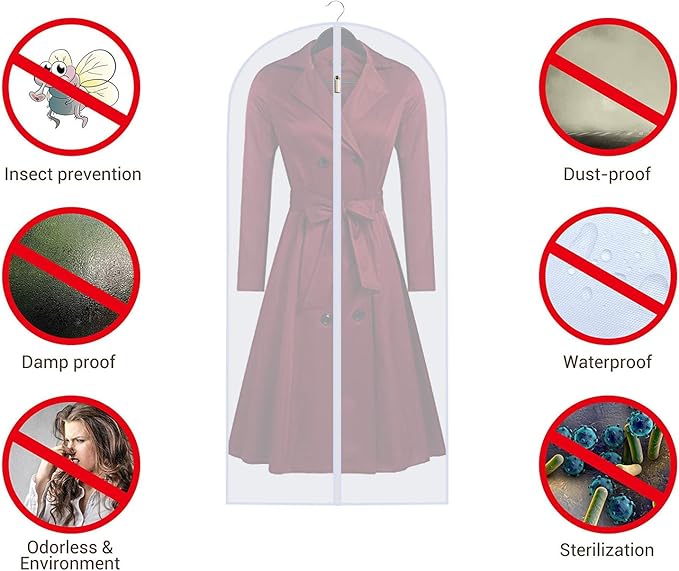 Garment Bags for Hanging Clothes Breathable Suit Bag (Set of 12) Covers with Zip PEVA Clothes Cover Bags Coat Waterproof Dress Cover Bags for Wardrobe Storage and Travel for Suits, Gowns-24'' x 40''
