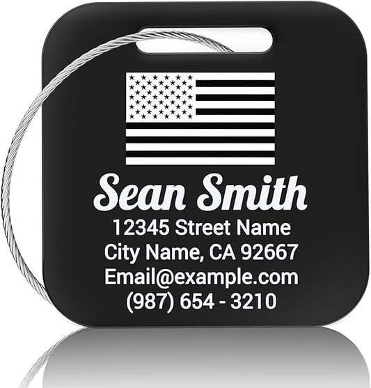 Luggage Tags for Suitcase - Engraved Black Personalized Stainless Steel Metal Tag - Custom Name Tags Suitable for Bags and Backpacks