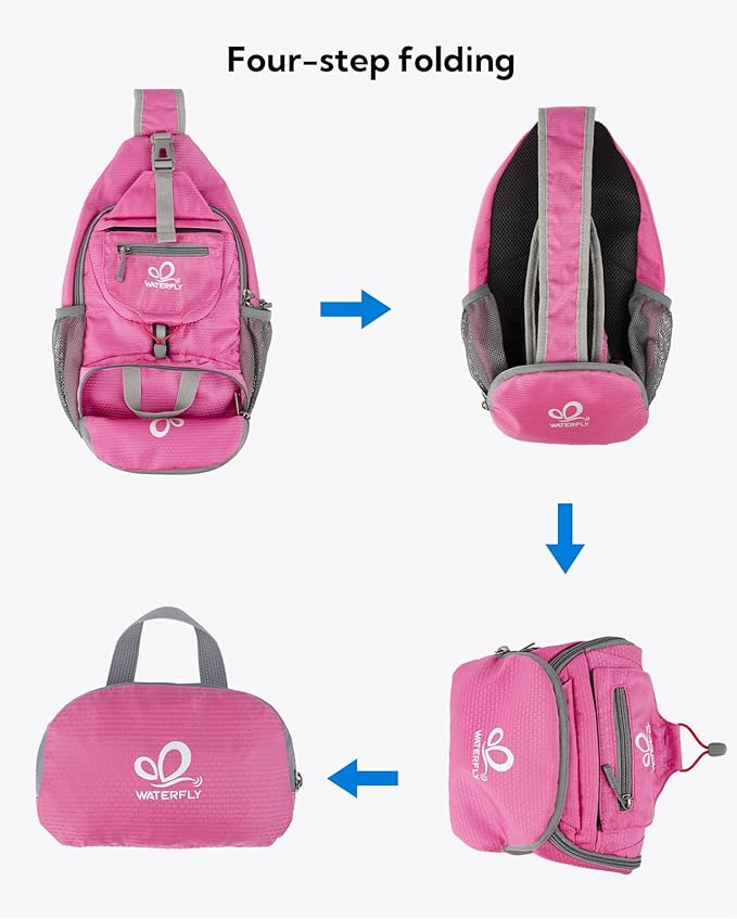 WATERFLY Packable Small Crossbody Sling Backpack Shoulder Chest Bag Daypack for Hiking Traveling