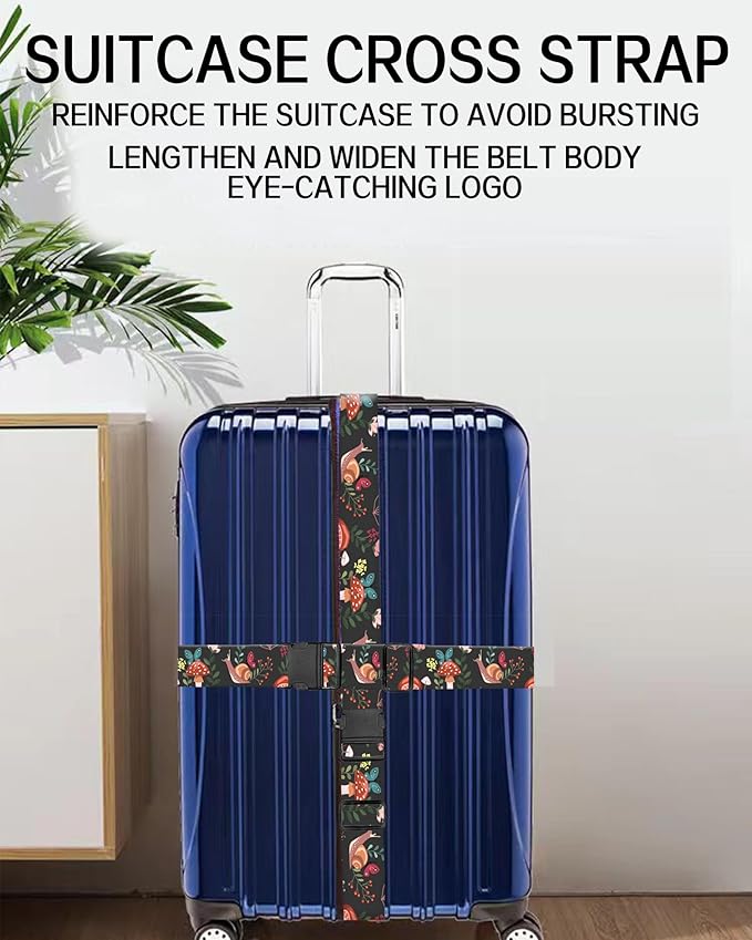 Luggage Straps for Suitcases, Adjustable Travel Belt, Durable Wide Luggage Strap, Cute Suitcase Strap Identifiers with Buckle, Bag Straps for Luggage, Cute Boho Mushrooms