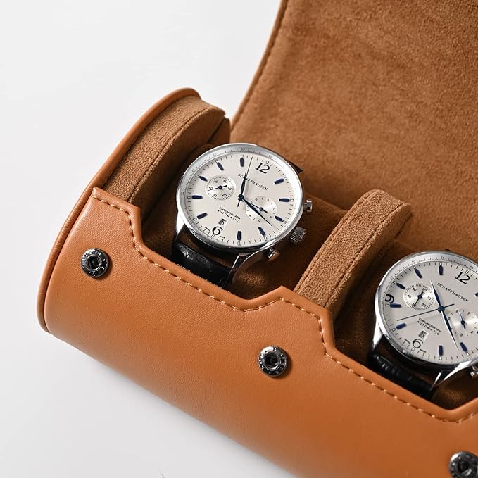 Oirlv Premium Leather Watch Roll Travel Case 3-Slot Watch Box for Men and Women Storage & Organizer Display, Anniversary Birthday（Brown）