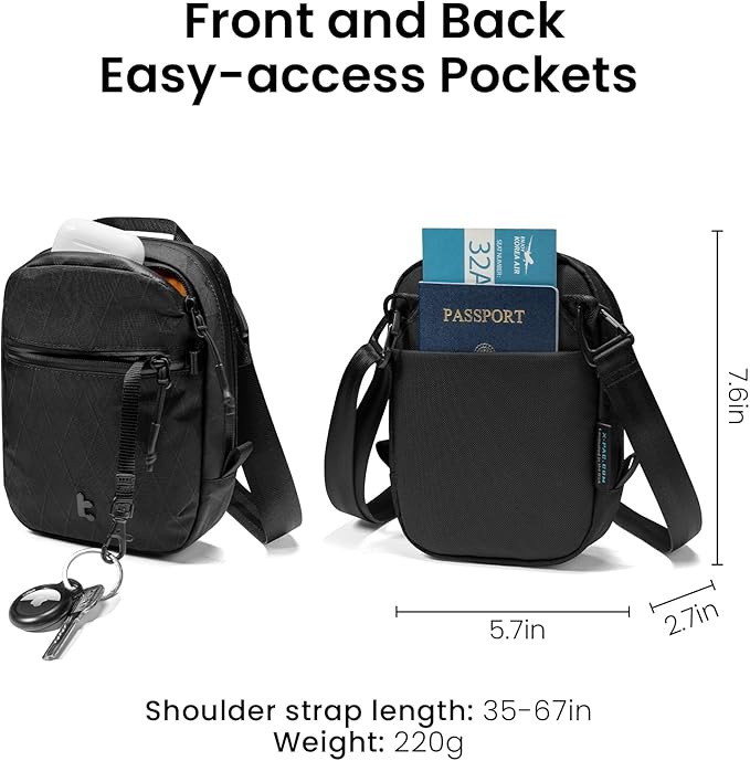 tomtoc Aviator-T37 X-Pac Travel Crossbody RFID Blocking Bag, Holds 4-6 Passports with Anti-theft Lockable Zippers, Multiple Pockets for Cards & Documents – Organizer for Daily Use