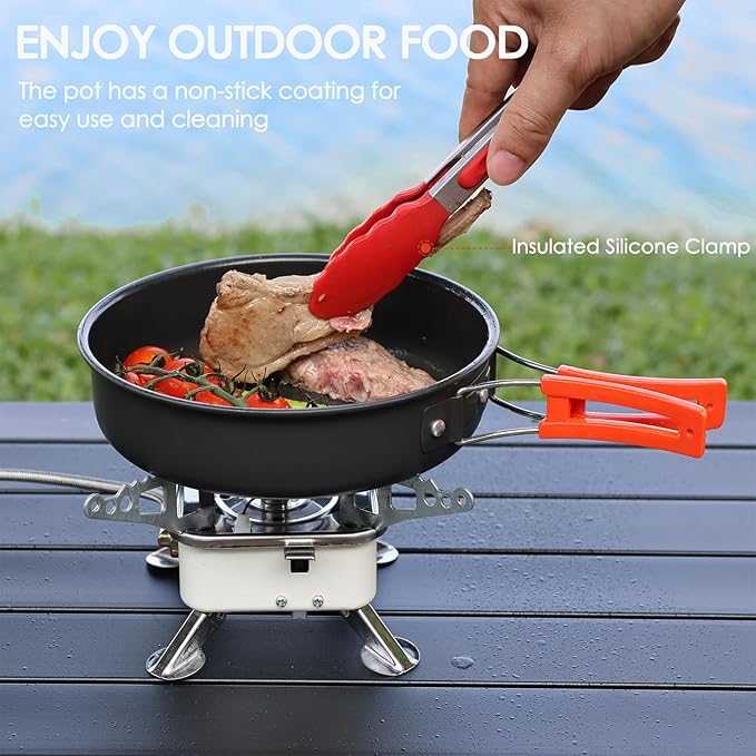 20Pcs Camping Cookware Mess Kit, Non-Stick Lightweight Camping Pots and Pans with 1.1L Kettle, 2 Set Stainless Steel Cups Plates Forks Knives Spoons for Backpacking, Hiking, Outdoor Cooking
