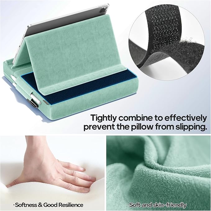 KDD Tablet Pillow Stand, Multi-Angle Viewing Ipad Holder for Lap, Bed and Desk, Foldable Soft Pad Dock with Stylus Mount Compatible with Ipad Pro 12.9, 10.5, 11, Air, Mini, Phones, Books, E-Reader