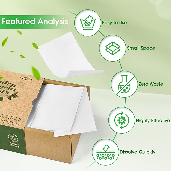Poesie Laundry Detergent Sheets Fresh Scent 320 Sheet Liquidless Soap Sheets Detergent for Travel Camping Dormitory Hotel