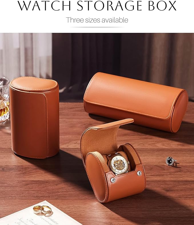 Homde Travel Watch Box Leather: Traveling Case for Men - Luxury Watch Roll for Wristwatch on the Go (brown, L)
