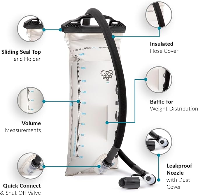 Water Buffalo Oasis Hydration Bladder – 2L and 3L Water Bladder for Hiking Backpack, Leakproof Design with Insulated Hose and High-Flow Bite Valve
