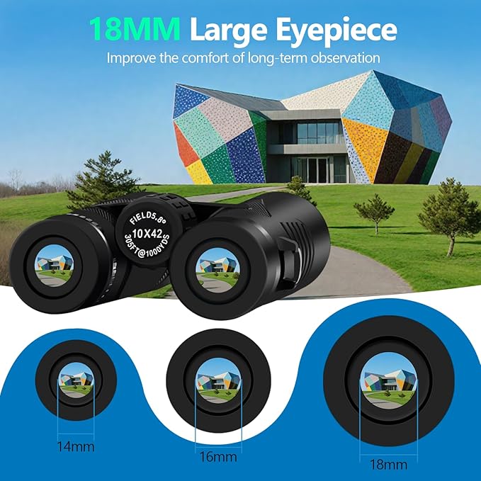 10x42 High Powered Binoculars for Adults, Kttrey Compact Waterproof Binoculars with Clear Low Light Vision for Bird Watching, Hunting, Cruise, Stargazing and Travel, Includes Carrying Bag and Strap