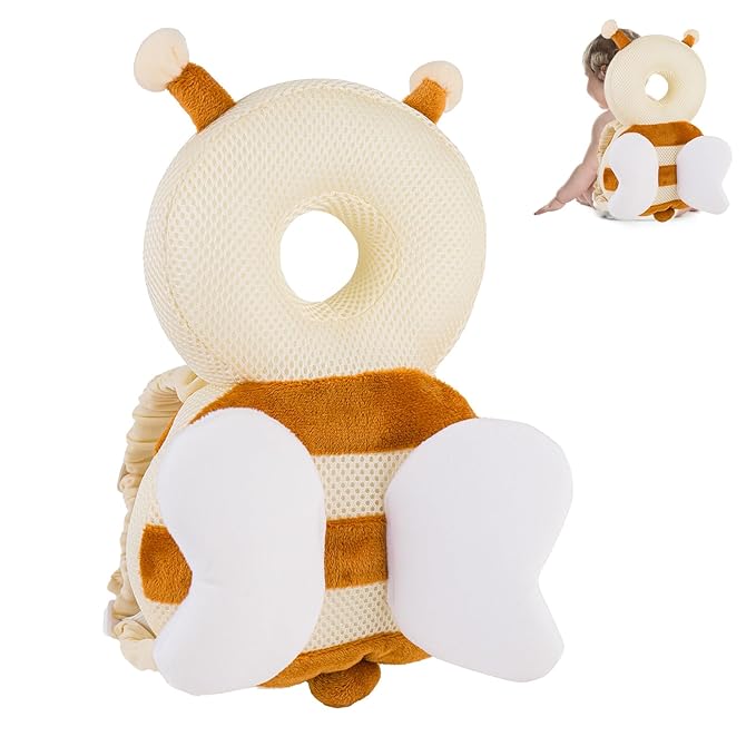 Baby Head Protector Backpack,Toddler Head Protector Padded Backpack Elasticated Carrier Wear,Breathable Polyester Mesh, Lightweight, Suitable for Summer(Bee)