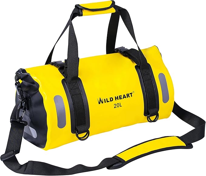 WILD HEART Waterproof Bag Duffel Bag 20L 30L 40L with Welded Seams Shoulder Straps, Mesh Pocket for Kayaking, Camping, Boating,Bicycle,Motorcycle