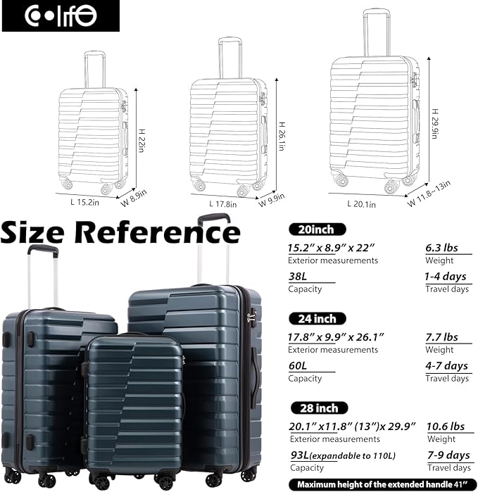 Coolife Larage Luaggage Hardside Expandable Suitcase with Spinner Wheels Checked 28-Inch（Red）