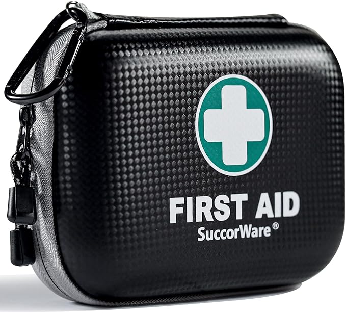 150 Pieces Mini First Aid Kit - Small Medical Kit with Hard Shell - Emergency First Aid Kit for Car, Travel, Home, Outdoor, Office, Camping, Hiking (Black)