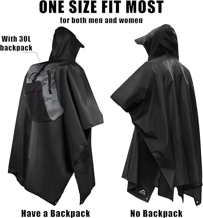 Coralrain Hooded Rain Poncho Lightweight Waterproof Unisex Raincoat Jacket with Pocket for Men Women Adult