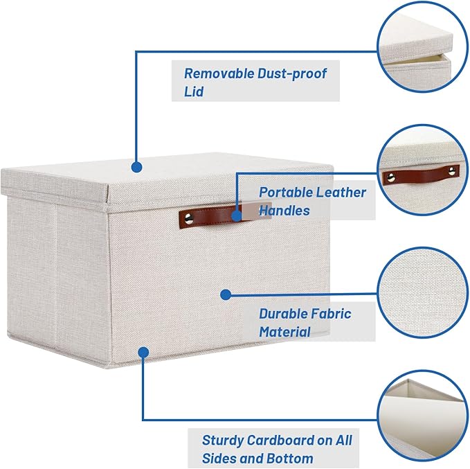Temary Storage Bins with Lids 2-Pack Large Foldable Storage Baskets with Lid, Fabric Storage Bin for Organizing Home (Beige, 15x11x9.5inch)