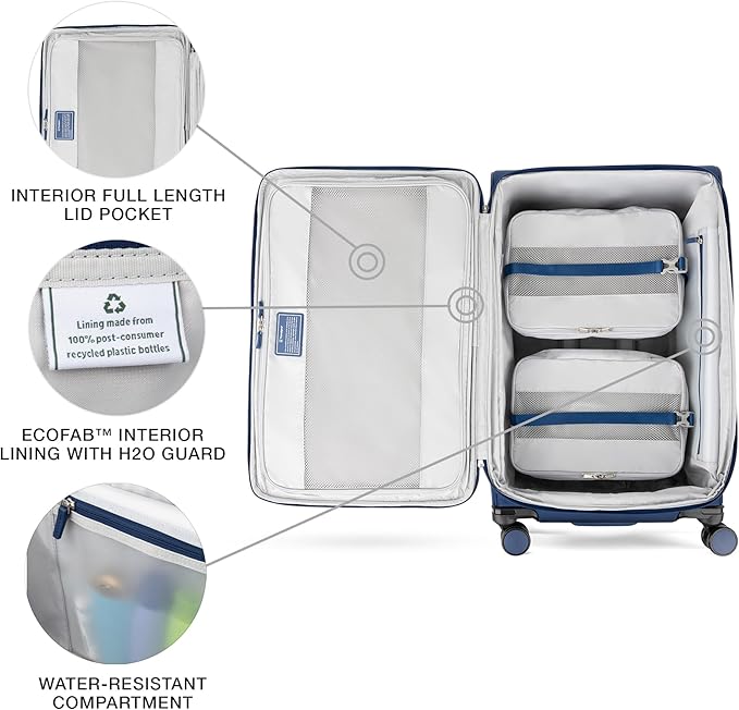 Travelpro VersaPack+ Lightweight Softside Expandable Checked Luggage, 8 Spinner Suitcase, TSA Lock, Men and Women, Checked Large 29-Inch, Estate Blue