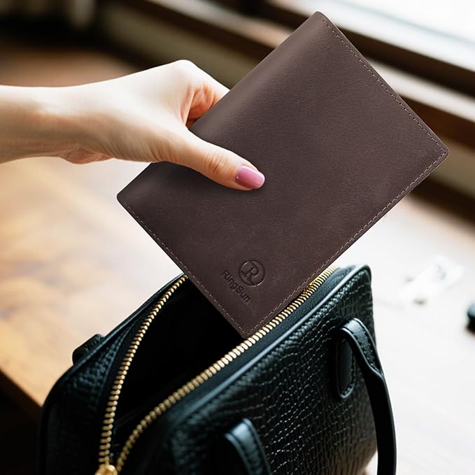 Ringsun Leather Passport Cover for Men Women, RFID Passport Wallet Case Travel Passport Holder for Family