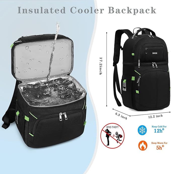 Insulated Cooler Backpack,Double Deck Leakproof Cooler Bag,Insulated Backpack Cooler Lunch Backpack for Men Women