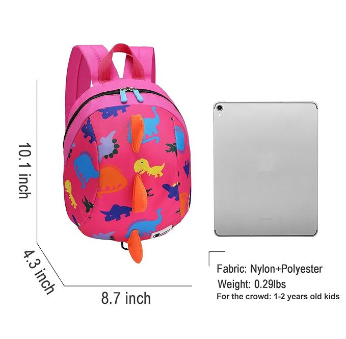 DB Dinosaur Toddler Mini Backpack with Leash, Children Kids Baby Harness Bookbag (Rose Pink)