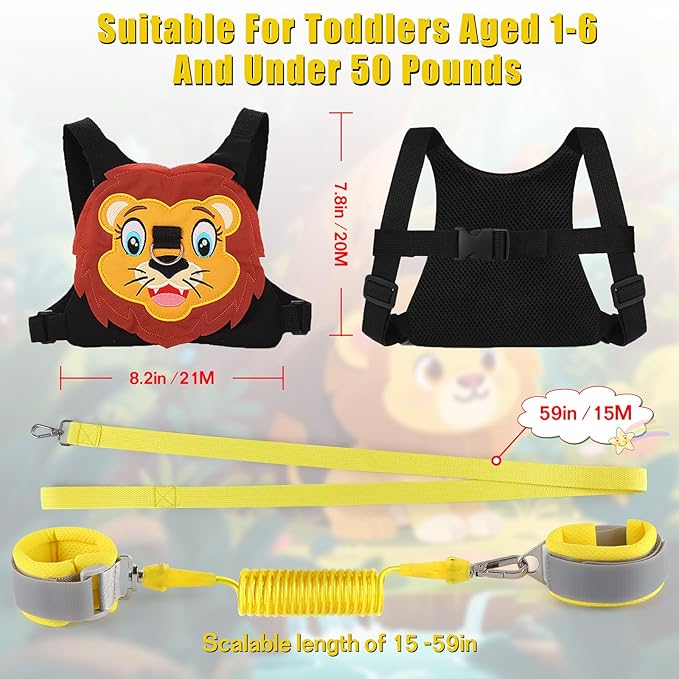 Toddlers Leash + Anti Lost Wrist Link Child Kids Safety Harness Kids Walking Wristband Assistant Strap Belt for Boys Pink Christmas Gift (Black)