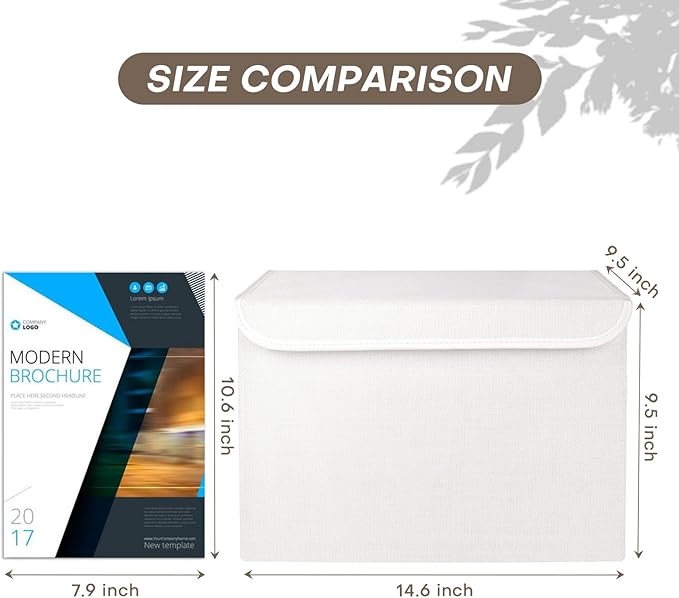 Large 22 Quart Linen Fabric Foldable Storage Bin Cube Organizer Basket with Flip-Top Lid & Handles, Clothes Blanket Box for Home, Office, Closet, White, 4 Pack 14.6 x 9.5 x 9.5”